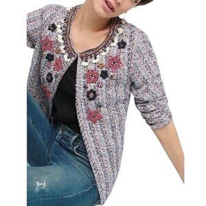 Anthropologie Summer of Love Suzy Embellished Tweed Jacket